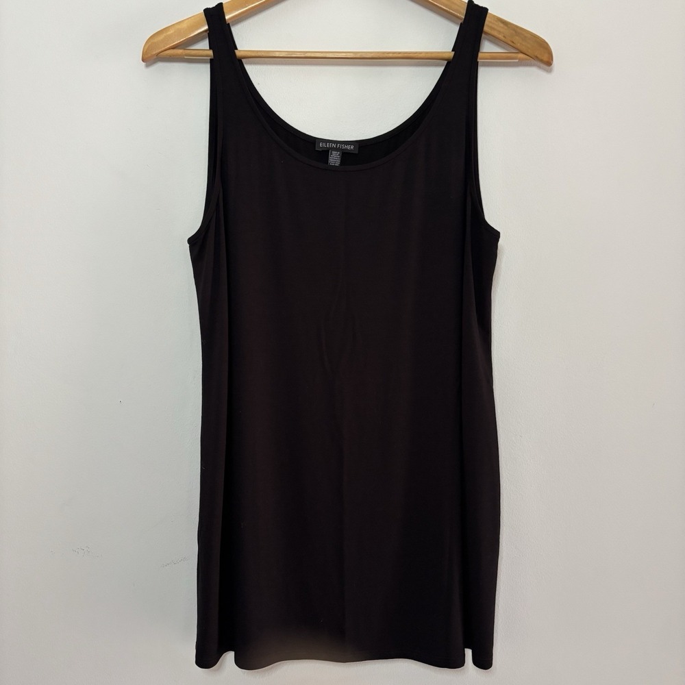 Eileen Fisher Tank Top Tunic M Black Minimalist Capsule Quiet Luxury Viscose USA